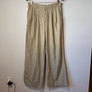 Zara wide leg pleated trouser style pants elastic waist back pockets cotton M